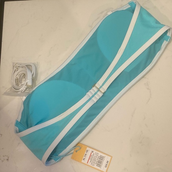 Kona Sol Bandeau Terry Cloth turquoise & White Swim top NWT Size XL - Picture 4 of 7